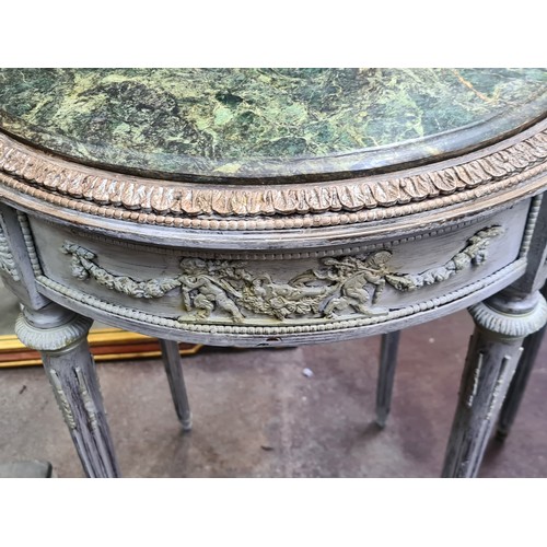 352 - Star lot : A pair of attractive Italian cold marble topped round side tables featuring carved detail... 