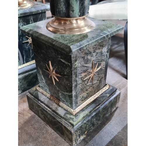 361 - Star Lot : A stunning pair of green cold Italian marble columns. Great weight and real quality to th... 