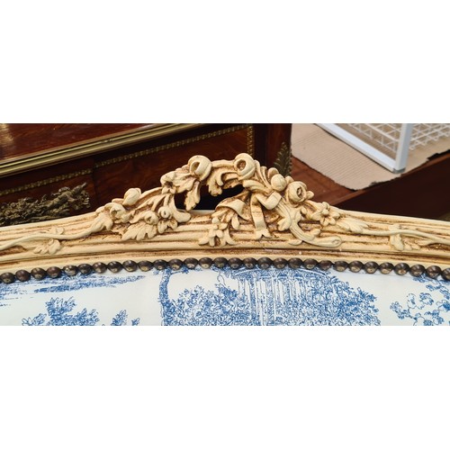 370 - Star Lot : A classic Louis XV style toile de Jouy blue & beige two seater. Gorgeous piece making sur... 