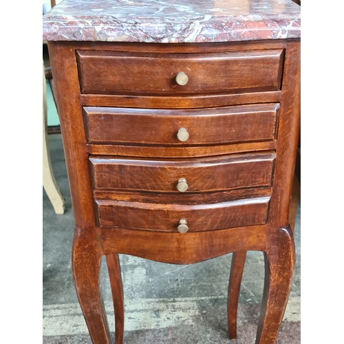 363 - Star Lot : A beautiful pair of Louis XV style marble top bedside four drawer tables. In super condit... 