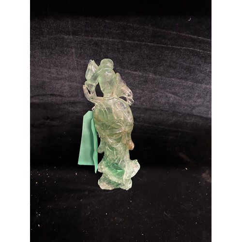 641 - Star Lot : A nice antique Chinese carved figure of Guanyin in green jade. Dimensions: H - 16 cms, W ... 