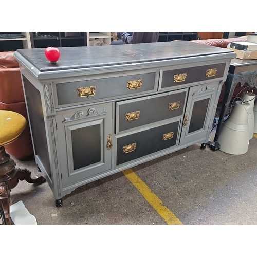 421 - Star Lot : A lovely Edwardian painted solid wood sideboard, brass Art Nouveau hardware, featuring in... 