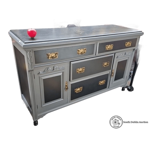 421 - Star Lot : A lovely Edwardian painted solid wood sideboard, brass Art Nouveau hardware, featuring in... 