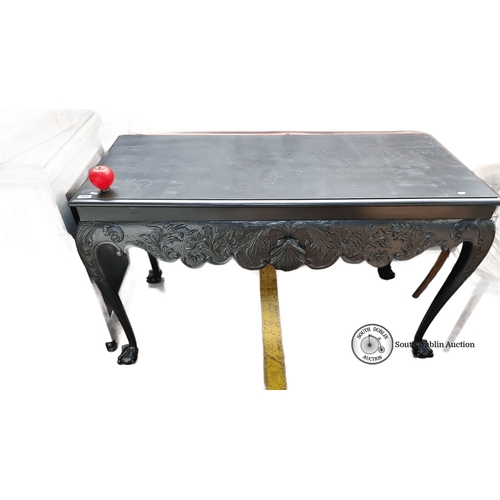 423 - Star Lot : A beautiful farrow and ball black painted farrow mahogany  Victorian carved console table... 