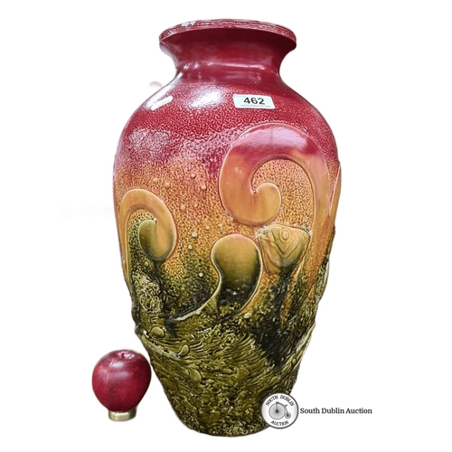 462 - An antique Bretby floor vase in a majolica style featuring underwater scenes. Base marked Bretby and... 