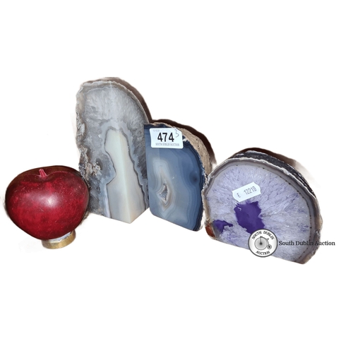 474 - Set of three polished geodes, various colors and sizes. They have a beautiful natural  stone that's ... 