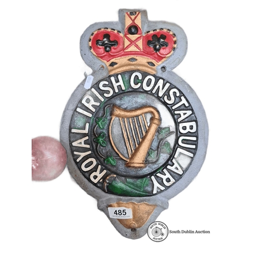 485 - A heavy cast iron Royal Irish Constabulary plaque, featuring a harp and crown motif, approximately 2... 