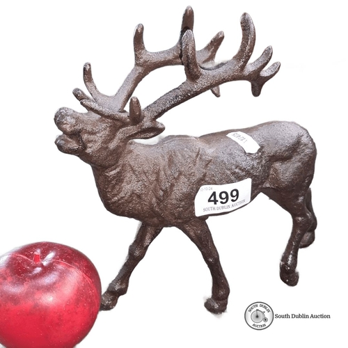 499 - A heavy cast metal stag sculpture, approximately 6 inches in height. Boasting a lovely rustic finish... 