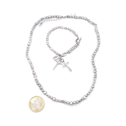 51 - A John Rocha sterling silver fresh water pearls matching necklace & bracelet. Length of necklace - 4... 