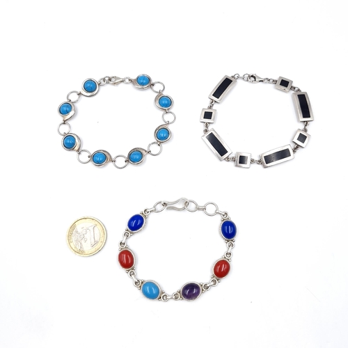 53 - An assorted collection of gemstone bracelets mounted in sterling silver. Total weight of bracelet - ... 