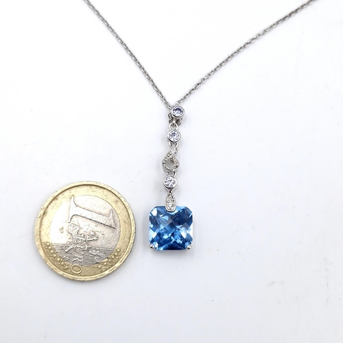 59 - A pretty cushion cut topaz & gemstone sterling silver pendant necklace with chain. Length - 38 cms. ... 