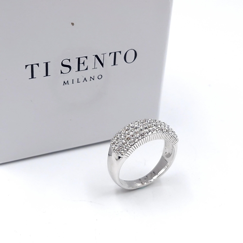 60 - A Ti Sento pave gem set cluster eternity ring. Ring size - O. Weight - 6.21 grams. Comes in original... 