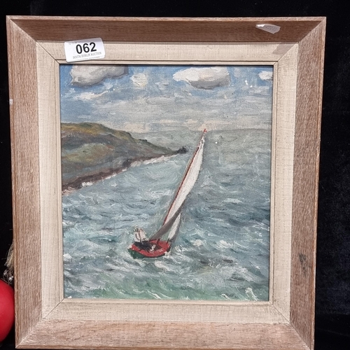 62 - An original Irish school 1950s oil on board painting featuring a Coastal landscape with dramatic wav... 