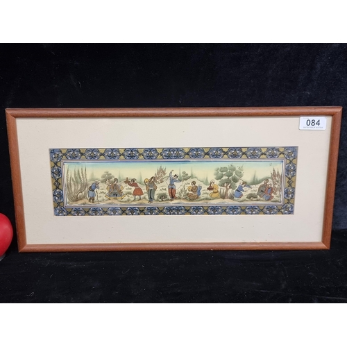 84 - A beautifully ornate vintage Persian painting on camel bone. Features a traditional scene with figur... 