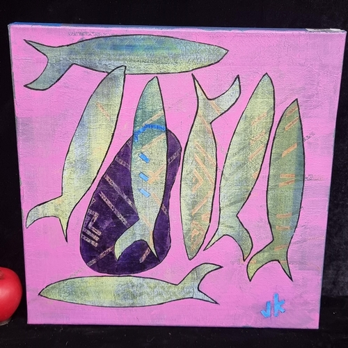 85 - A vibrant original mixed media on canvas painting titled 'Anchovy and Aubergine.' Features a still l... 