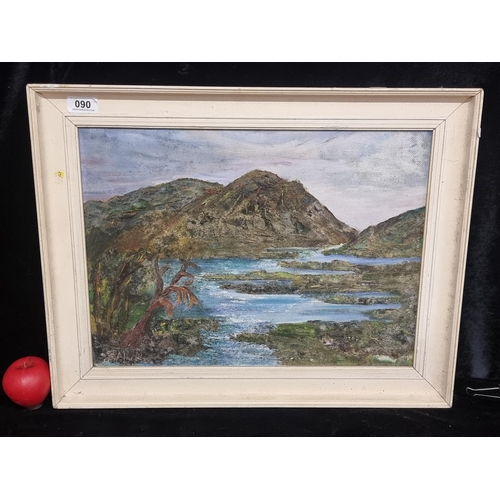 90 - A mid century Irish School,  highly textured original oil on board painting showing a rural landscap... 