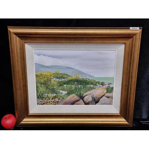 92 - A wonderful original oil on board painting featuring a coastal landscape scene with yellow gorse in ... 