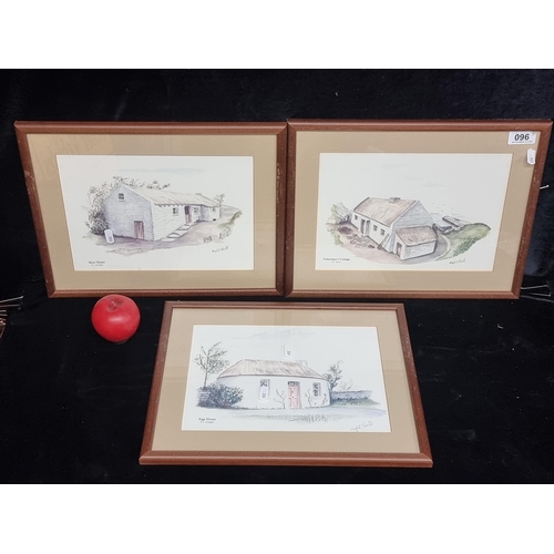 96 - A set of three prints of watercolour paintings originally by Hugh O'Neill. Features vernacular cotta... 