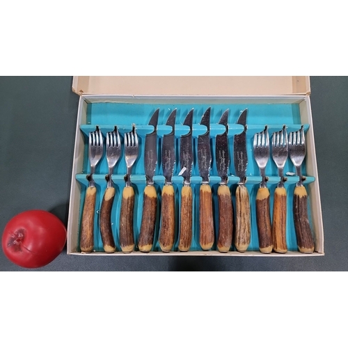 635 - 12-piece stag handle carving set, Brucut Superior Quality, stainless steel, Sheffield, England.