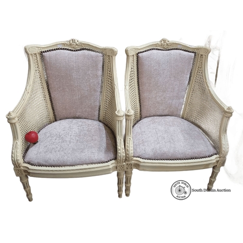 653 - Super Star Lot : A fabulous Pair of French-style caned Salon chairs with upholstered backs and seats... 