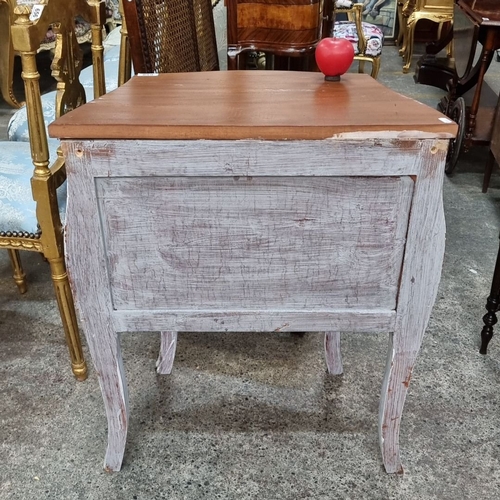 658 - Star Lot : French Provincial-style three-drawer chest with distressed white finish and ornate brass ... 