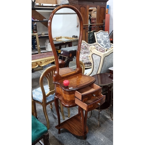 660 - Star Lot : A stunning Art Nouveau vanity mirror stand in rich mahogany and burr Walnut. with two dra... 