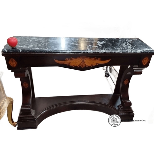 667 - Star Lot : A large mahogany console table with black cold Itialin marble top, featuring inlaid decor... 