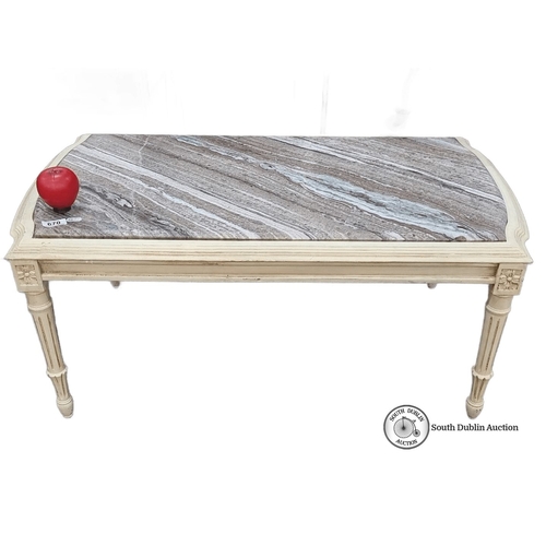 670 - Star lot : A cold Italian Marble-topped wooden coffee table with carved legs and decorative floral a... 