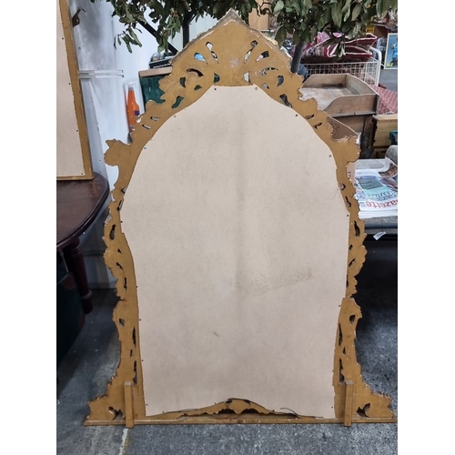 675 - Ornate Baroque-style gilded mirror with intricately carved floral motifs. Approximately 150 cm tall,... 