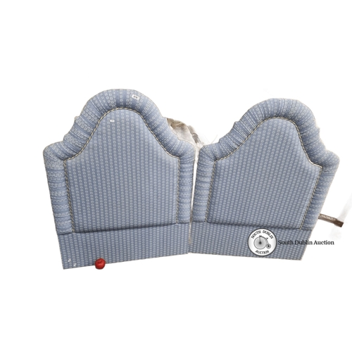 676 - Pair of upholstered twin headboards in a blue patterned fabric. Approximately 42 inches wide and 50 ... 