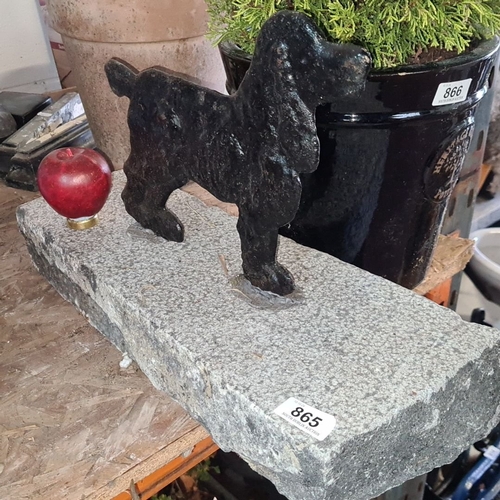 865 - Cast iron poodle doorstop on granite base. Approximately 12 inches long, 6 inches high. This is a gr... 