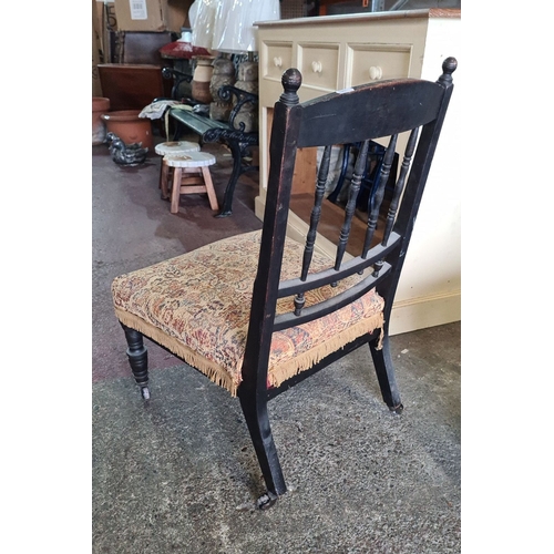 870 - Victorian mahogany chair with intricately carved backrest and tapestry upholstered seat. Approximate... 