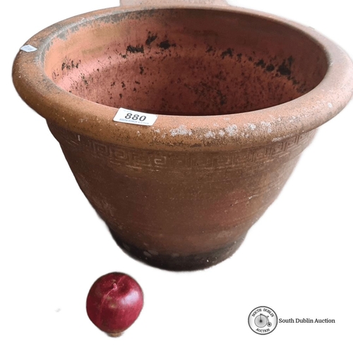 880 - Terracotta garden planter with a Greek key design. Approximately 50 cm in diameter and 40 cm in heig... 