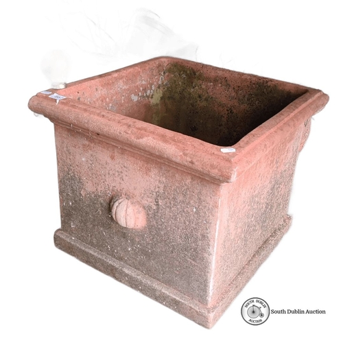 881 - A large Terracotta square planter with decorative detailing. Approximately 18 inches in height, 20 i... 