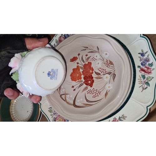 891 - Antique mixed lot including floral china plates, decorative jugs, a porcelain floral centerpiece, a ... 