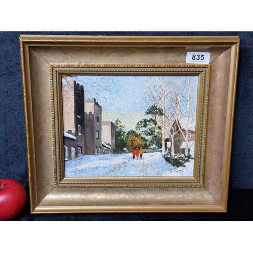 835 - A sweet original oil on canvas painting titled 'Ripley in the snow'. Features the titular landscape ... 