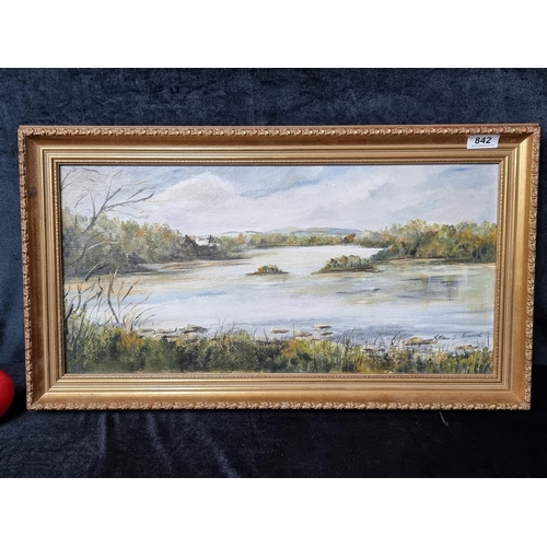 842 - Star Lot: A serene original 19th century 'Kathleen J Hassard' oil on board painting titled 'Fly Lodg... 