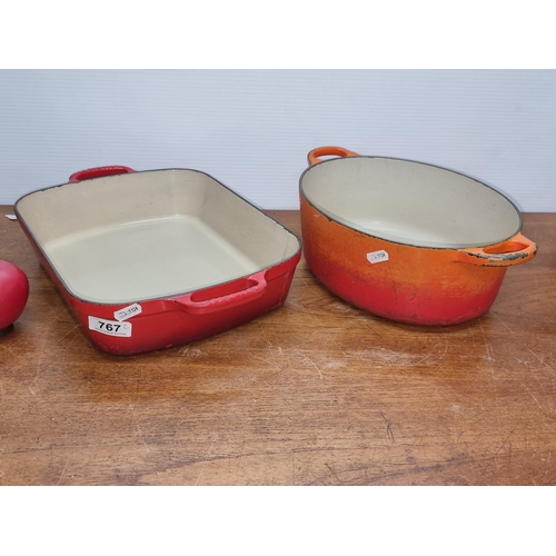 767 - A vintage Le Creuset baking dish along with a large casserole dish.