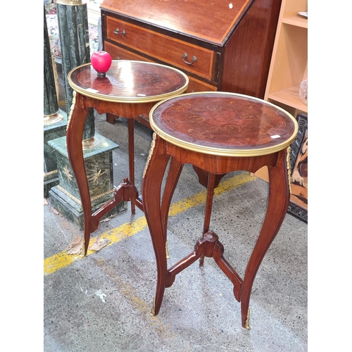 1066 - Star Lot : A fabulous pair of French Wine tables featuring beautiful inlay to table surface as well ... 