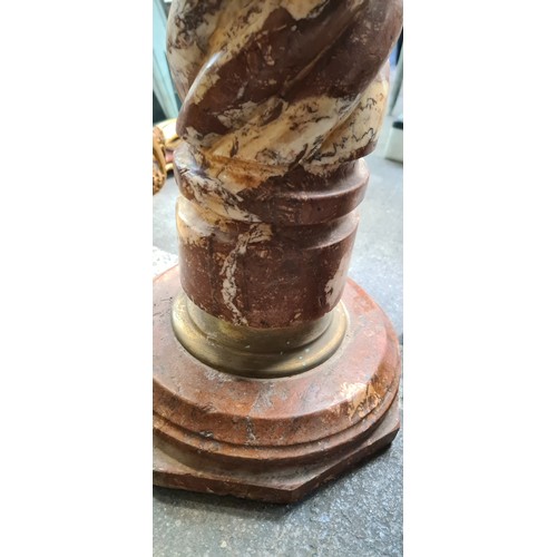 1067 - Star Lot A pair of cold Italian marble and gilt brass columns each featuring an octagonal top, Twist... 