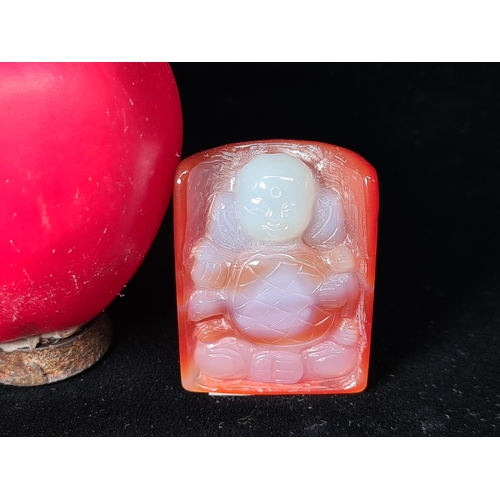 1097 - A Hetian Jade Agate carved amulet with hidden buddha figure.
Previous in auction on 26/09/24 - Lot n... 