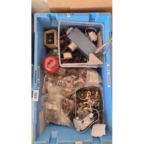 1133 - Mixed lot containing various electronic components and devices, including transformers, switches, di... 