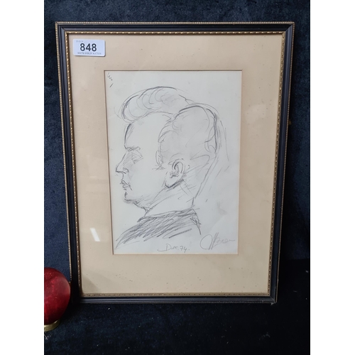 1159 - A pencil / charcoal on paper drawing / painting. Features a side portrait of a Gentleman. Well achie... 