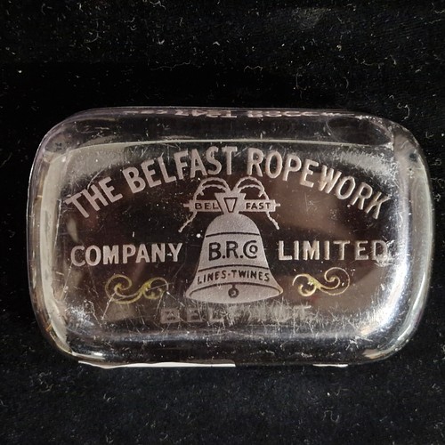 118 - A Belfast Ropework Company Glass paperweight (£55 onthesquareemporium.com) along with Three irish Ru... 