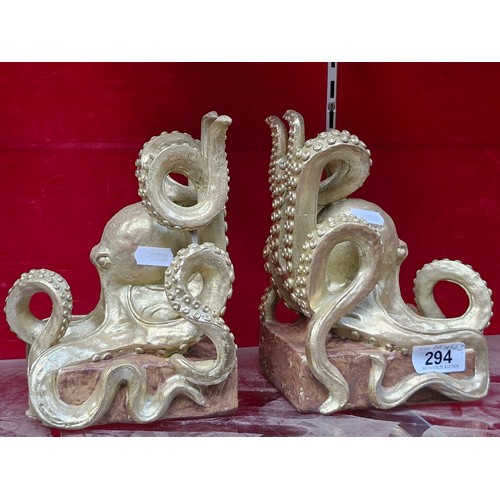 294 - A pair of super fun gilt octopus bookends. Brand new from a top UK interior design company.