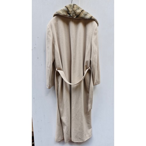 307 - An 'Olsen' 100% Lambswool Wrap coat with Faux fur Collar in cream. Perfect coat to elevate your wint... 