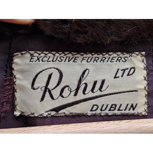 310 - A Vintage Rohu Ltd Dublin fur coat with satin lining. With Label 'Exclusive Furriers Rohu Ltd Dublin... 