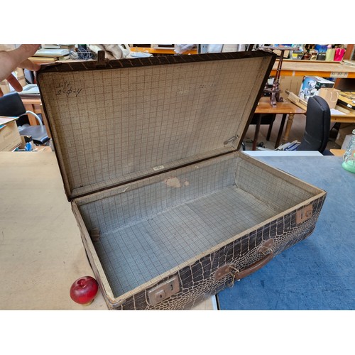 374 - A lovely large Irish faux crocodile skin suit case, made in Port Arlington by Travel Goods Ltd.,