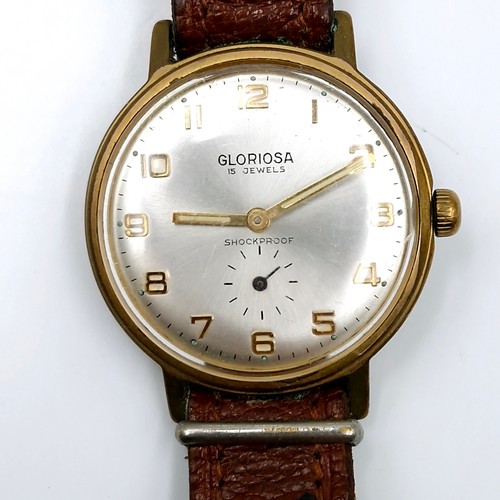 33 - A vintage Gloriosa 15 jewel wristwatch with Arabic dial and subsidiary second hand. Watch has wind-u... 