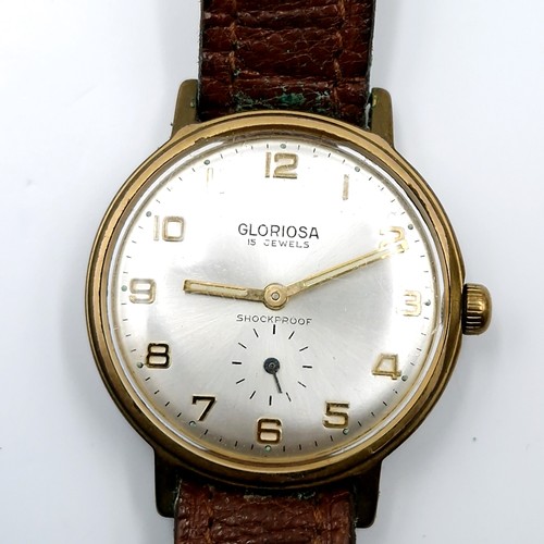 33 - A vintage Gloriosa 15 jewel wristwatch with Arabic dial and subsidiary second hand. Watch has wind-u... 